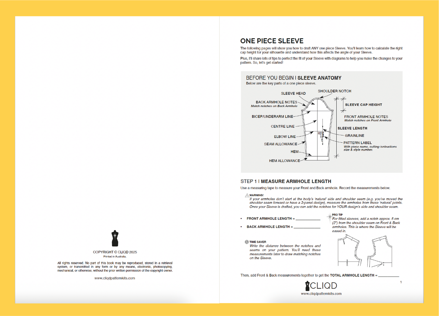 Preview of CLIQD One piece sleeve pattern drafting PDF course - learn how to draft a one piece sleeve pattern