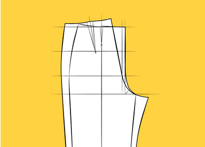 Illustration of bespoke jean, trouser and relaxed-fit pant pattern blocks drafted to personal body measurements with a step-by-step PDF drafting guide.