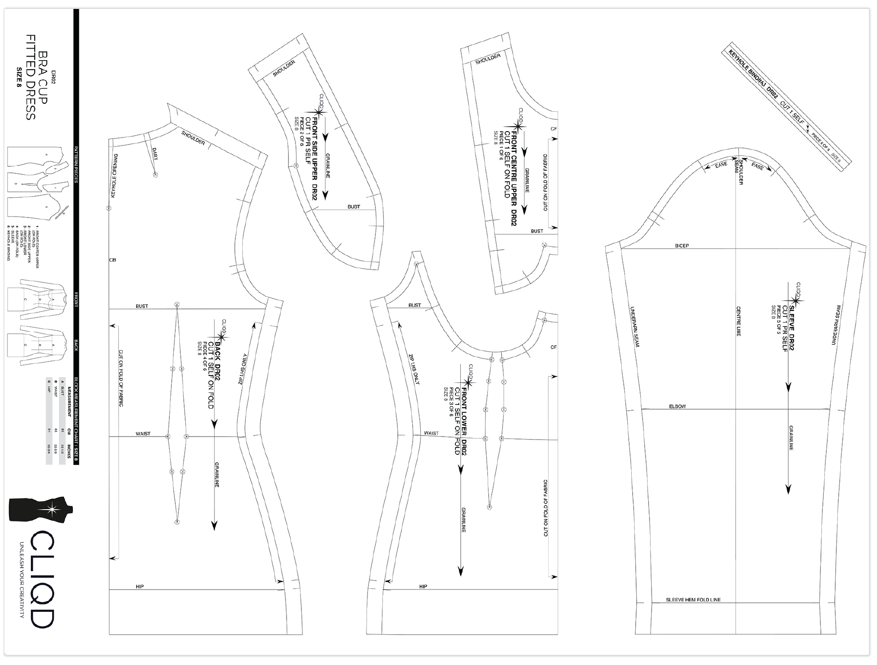 CLIQD Bra cup fitted dress block pattern printed on A0 paper