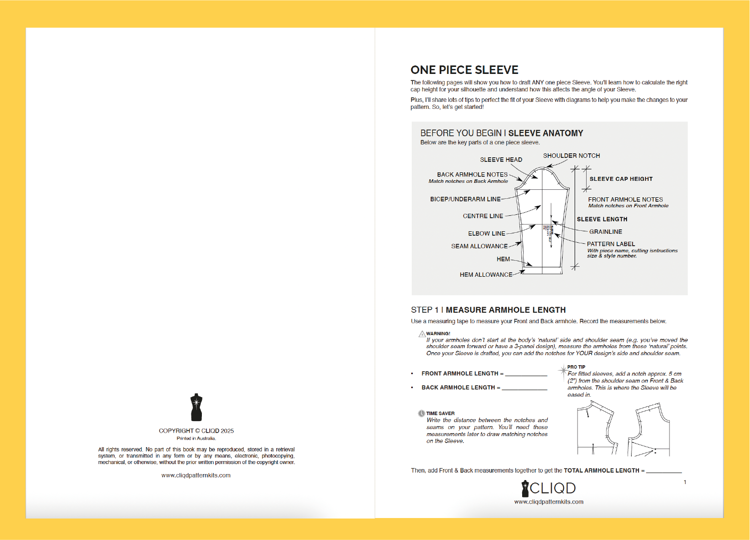 Preview of CLIQD One piece sleeve pattern drafting PDF course - learn how to draft a one piece sleeve pattern