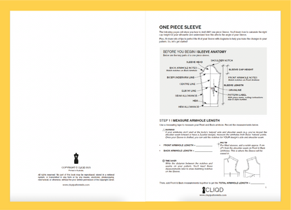 Preview of CLIQD One piece sleeve pattern drafting PDF course - learn how to draft a one piece sleeve pattern