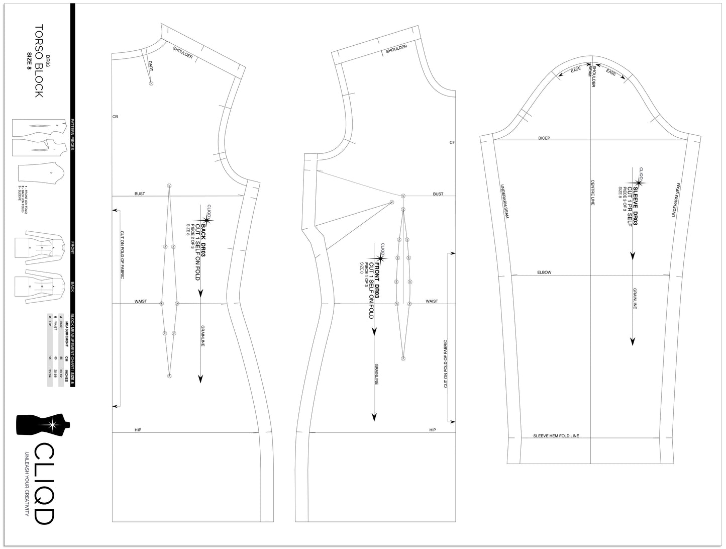 CLIQD Torso block pattern on A0 paper