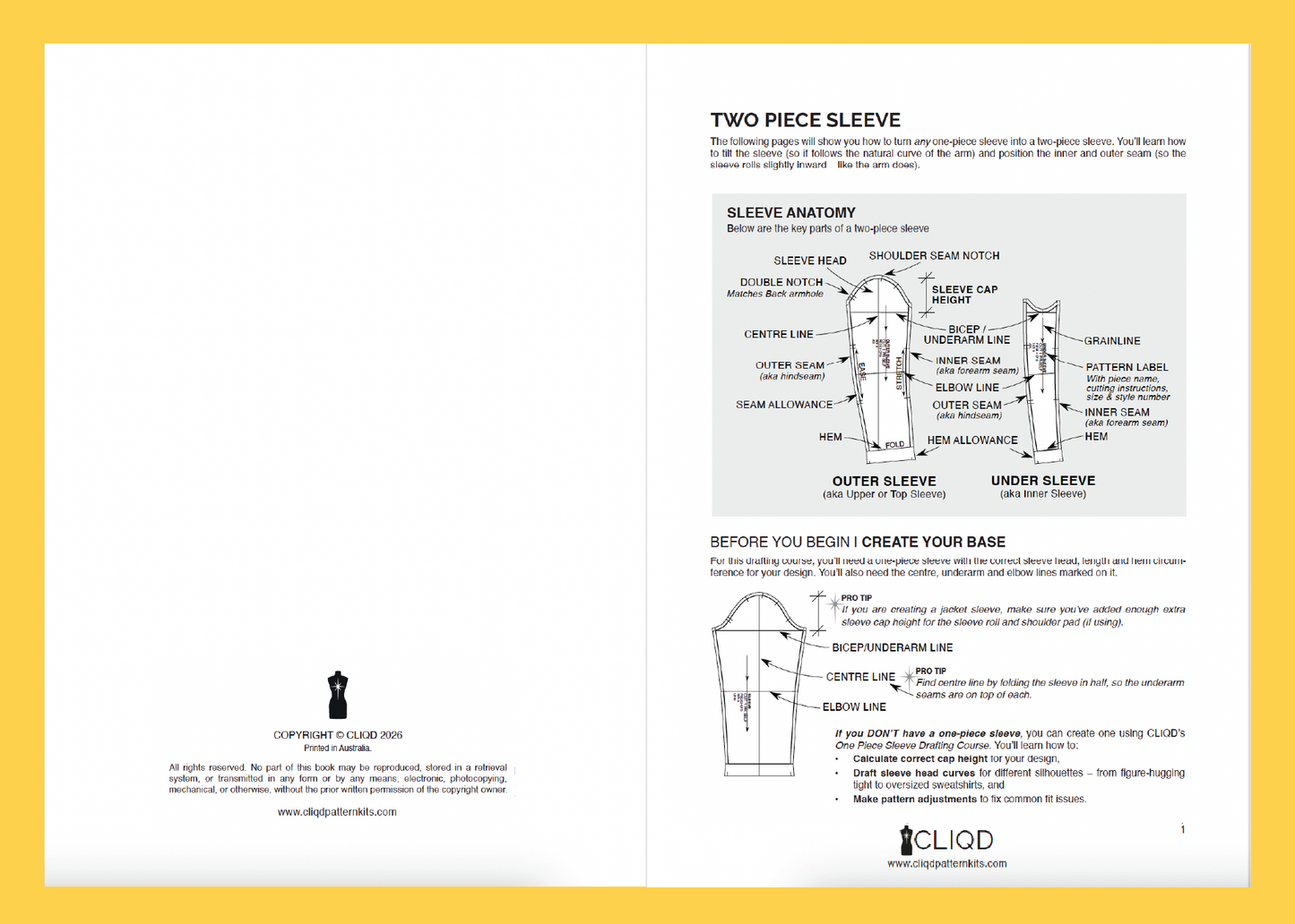 View CLIQD Two piece sleeve pattern drafting course PDF - learn how to turn a one piece sleeve into a tailored two piece sleeve