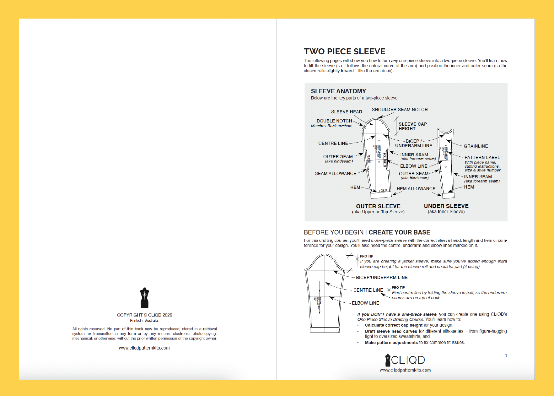 View CLIQD Two piece sleeve pattern drafting course PDF - learn how to turn a one piece sleeve into a tailored two piece sleeve