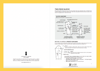 View CLIQD Two piece sleeve pattern drafting course PDF - learn how to turn a one piece sleeve into a tailored two piece sleeve