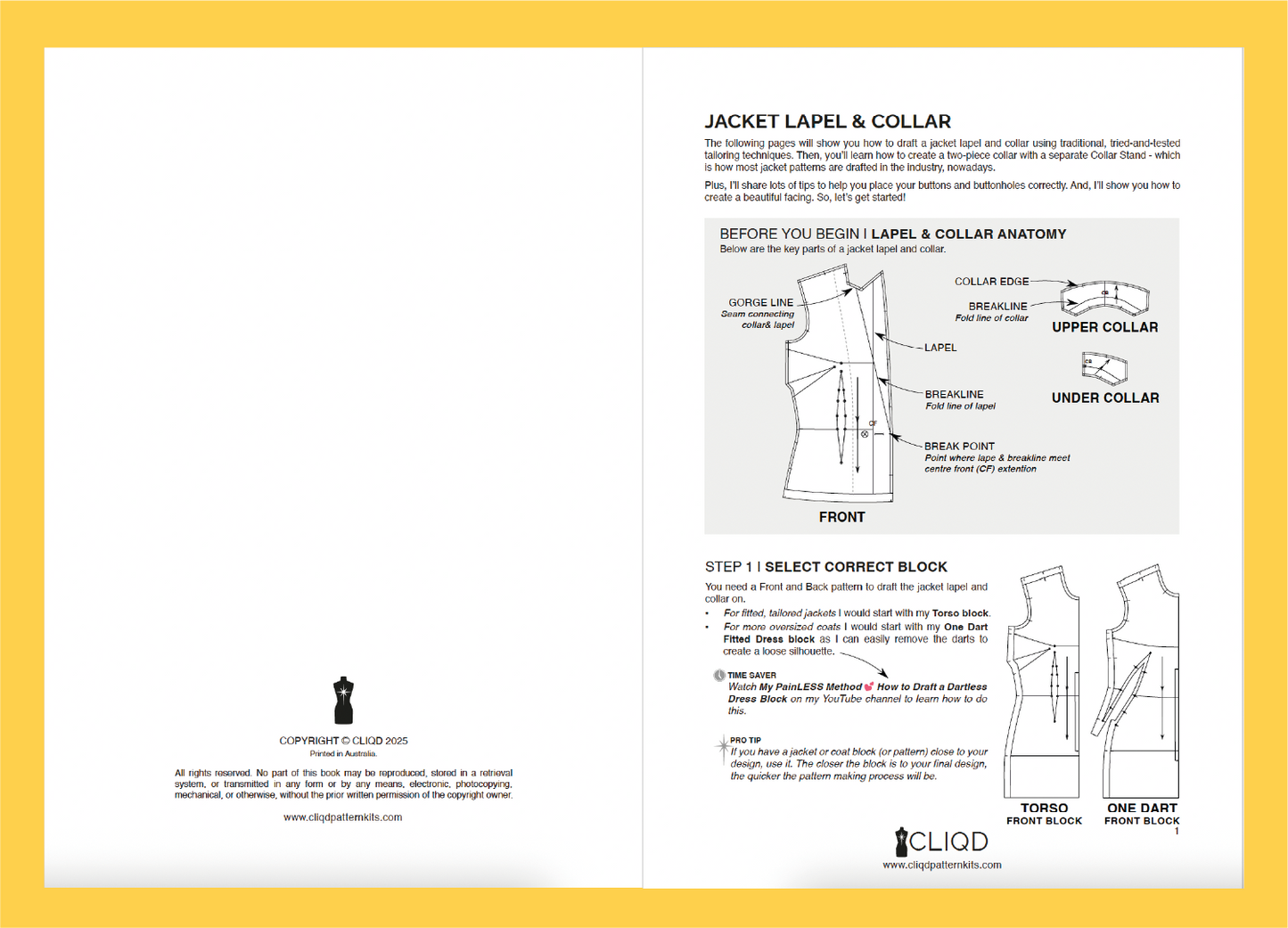 Preview CLIQD jacket lapel and collar pattern drafting course PDF – learn how to make jacket lapels and collars