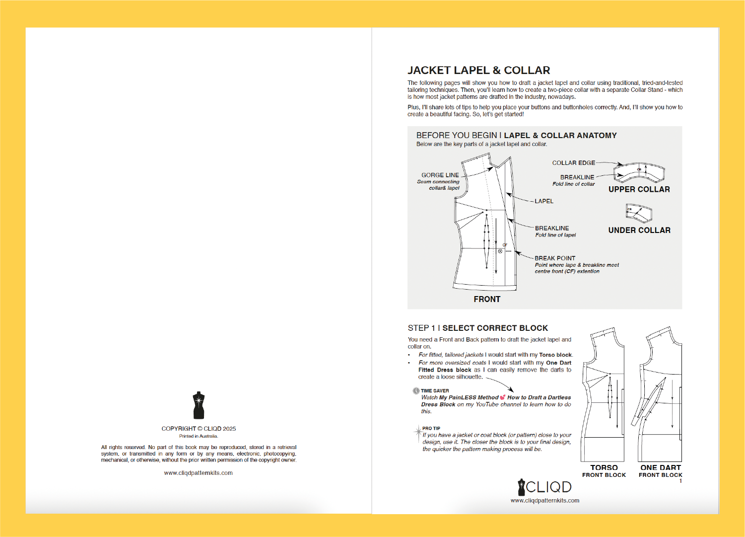 Preview CLIQD jacket lapel and collar pattern drafting course PDF – learn how to make jacket lapels and collars