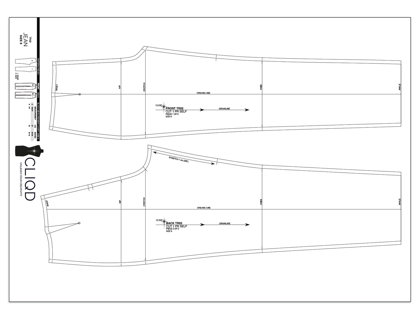 CLIQD jean block pattern on a0 