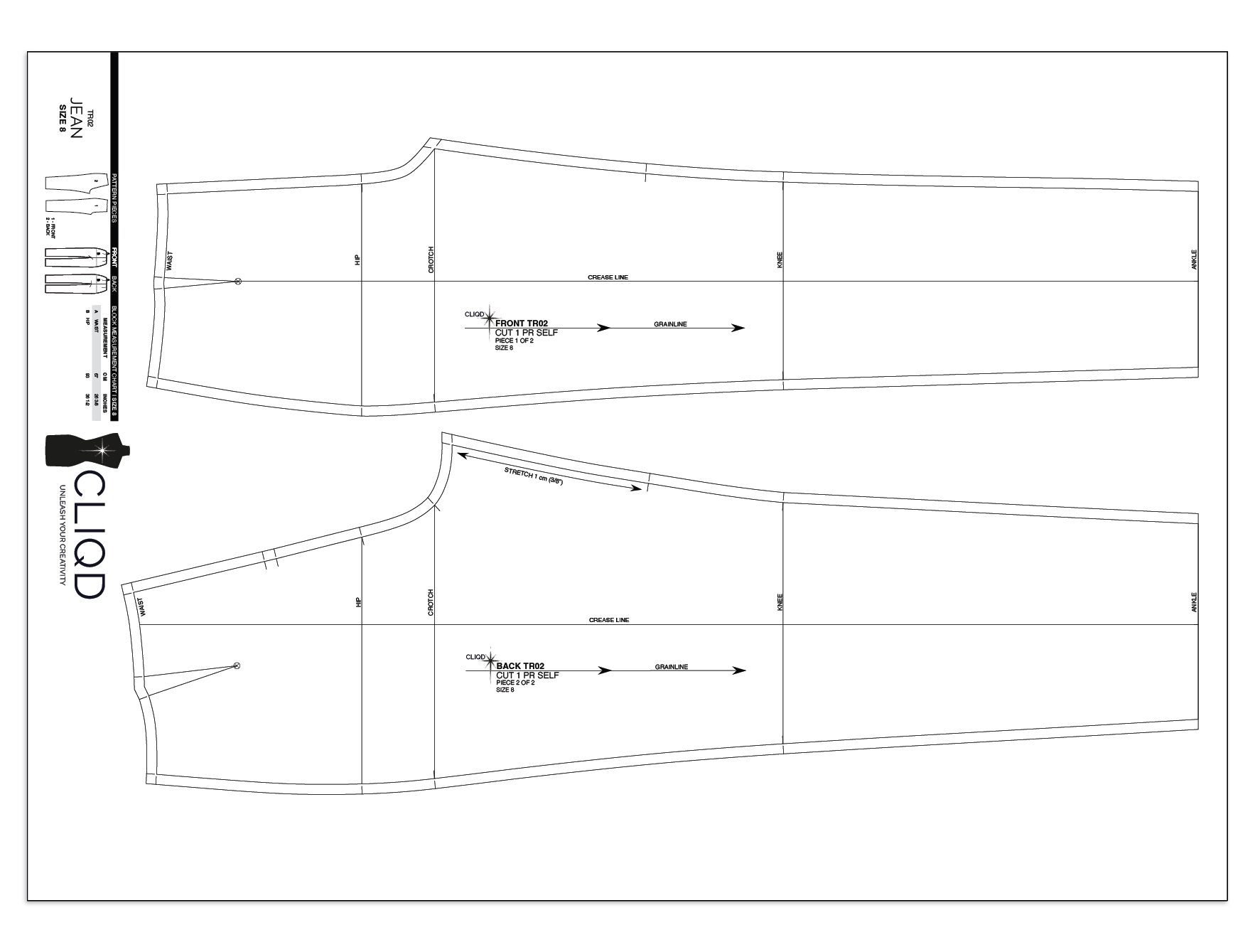 CLIQD jean block pattern on a0 