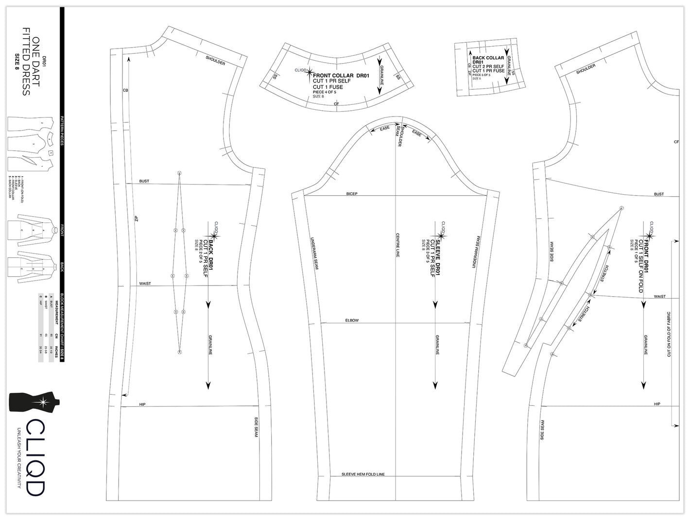CLIQD One Dart Fitted Dress block pattern — professionally-fitted dress block for pattern making