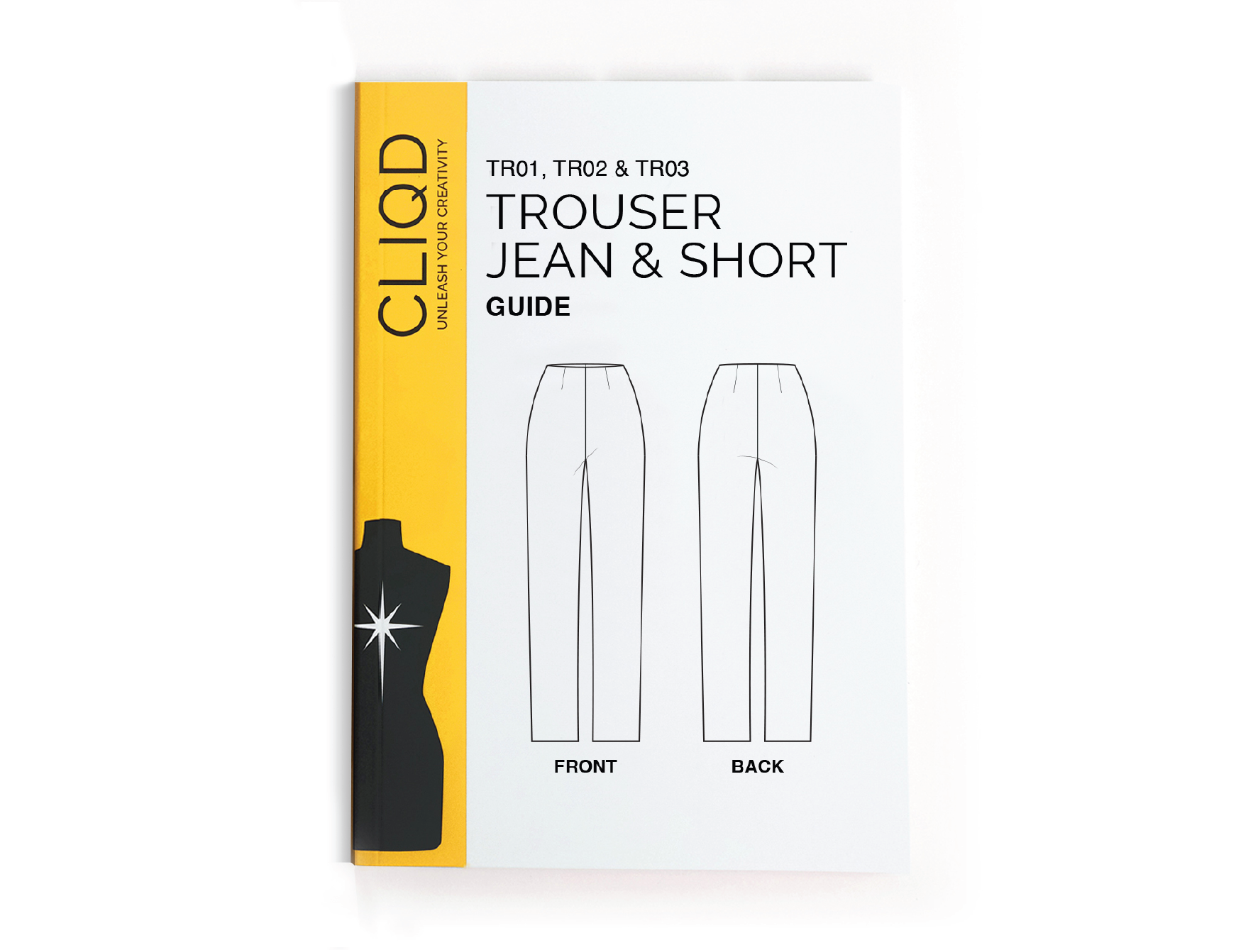 Illustrated pattern making guide book for CLIQD Pant pattern making kit – use to create patterns for any trouser, jean or short design