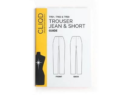 Illustrated pattern making guide book for CLIQD Pant pattern making kit – use to create patterns for any trouser, jean or short design