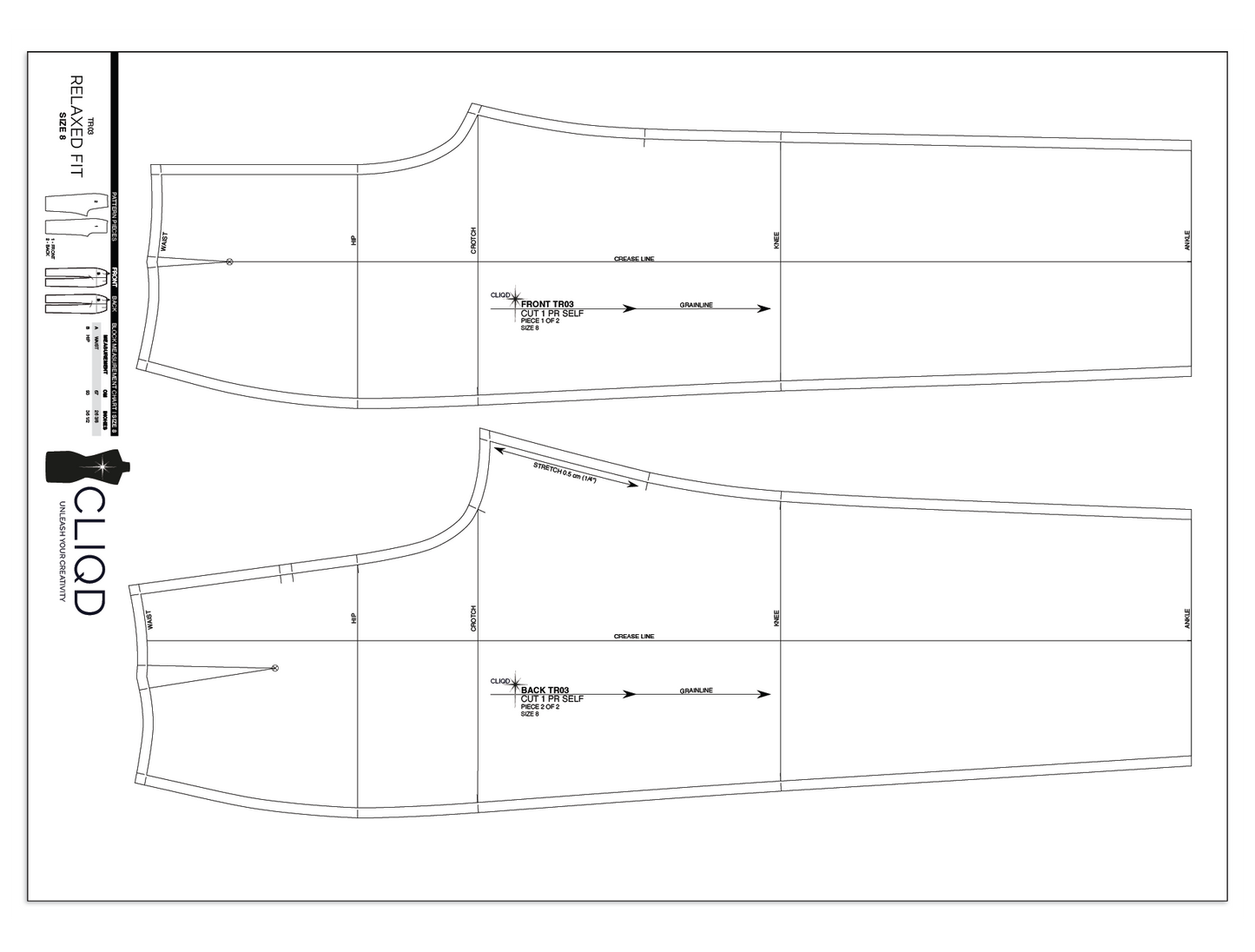 CLIQD relaxed fit pant block pattern on a0 PDF