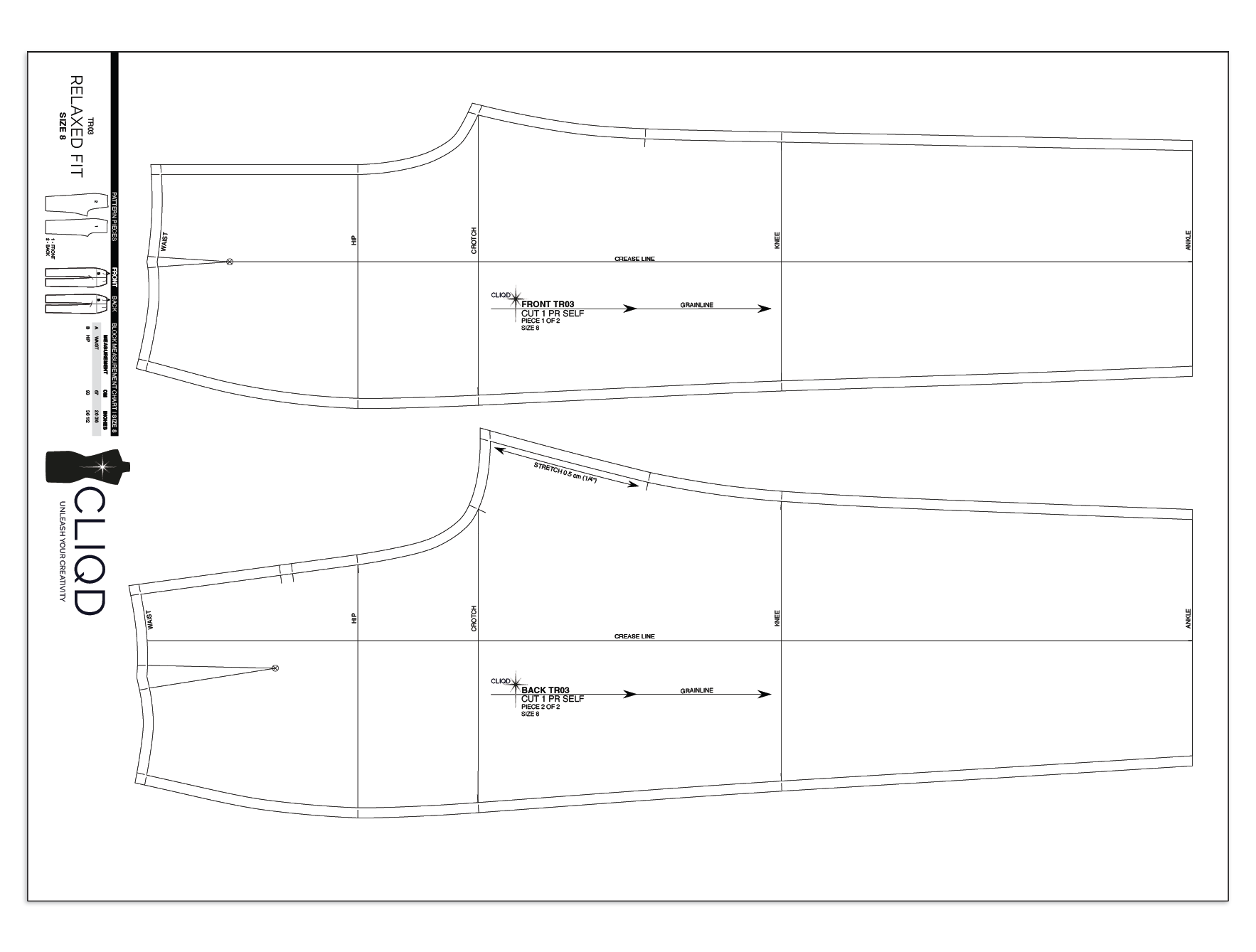 CLIQD relaxed fit pant block pattern on a0 PDF