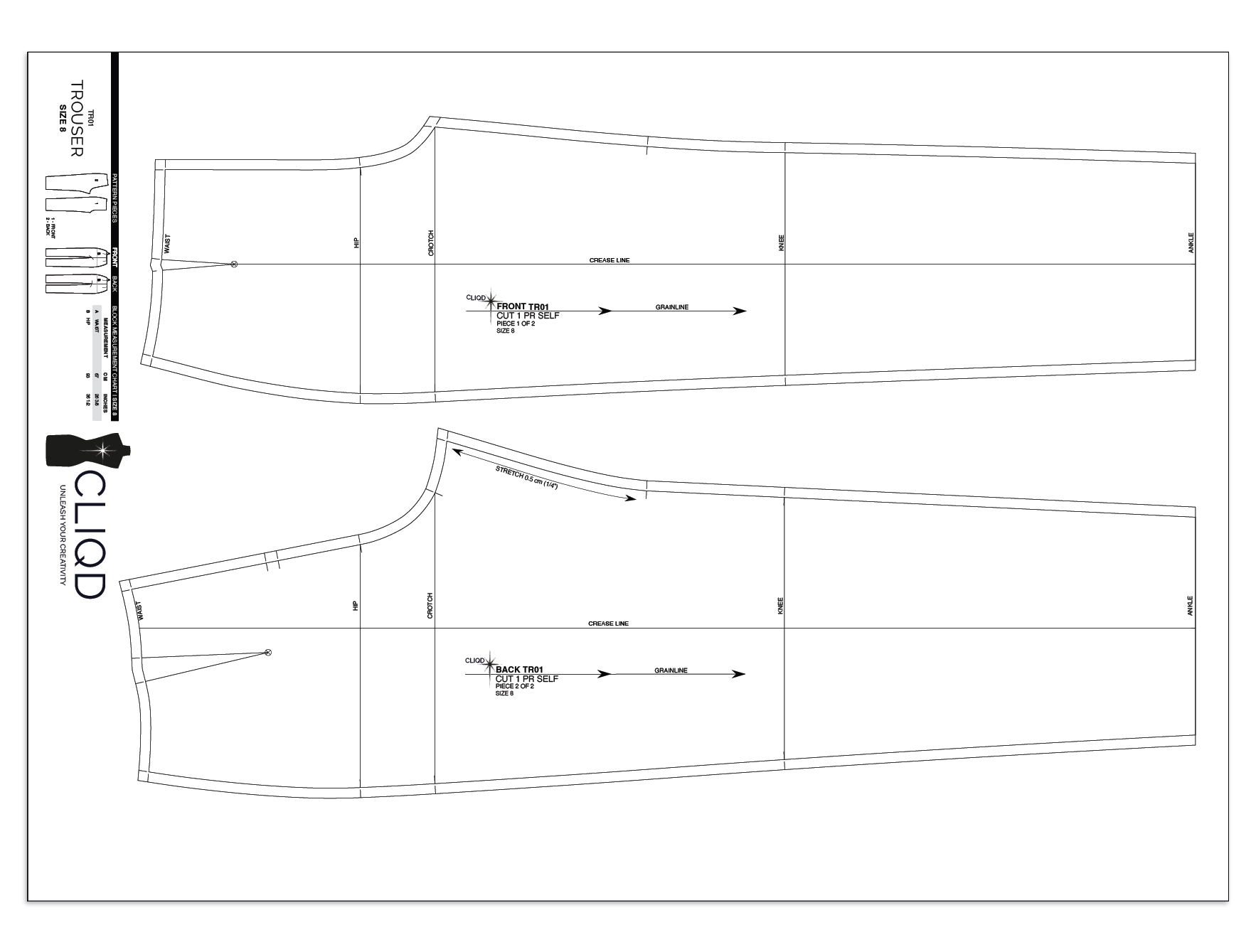 CLIQD trouser block pattern on a0 PDF