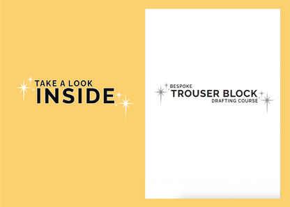 Cover of bespoke pant block PDF drafting course with illustrated, step-by-step instructions to create block to personal body measurements.