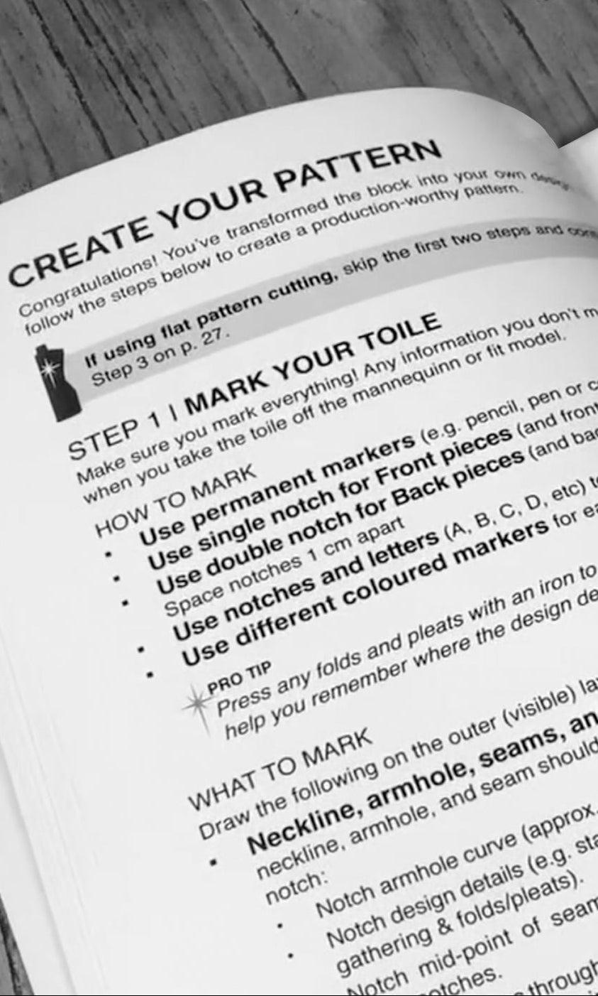 Inside CLIQD pattern making guide — illustrated, step-by-step pattern making book
