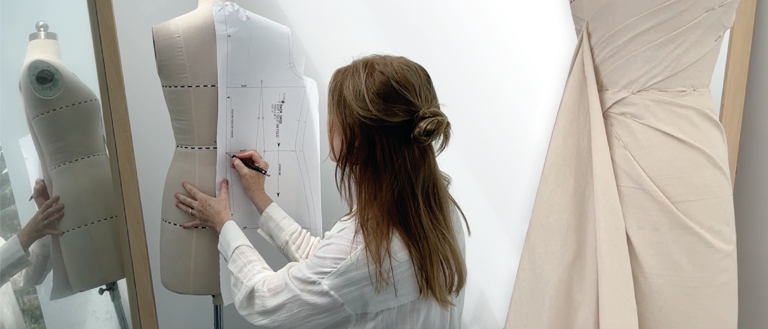 Leigh Goyen, former Alexander McQueen pattern maker, draping a toile on a mannequin