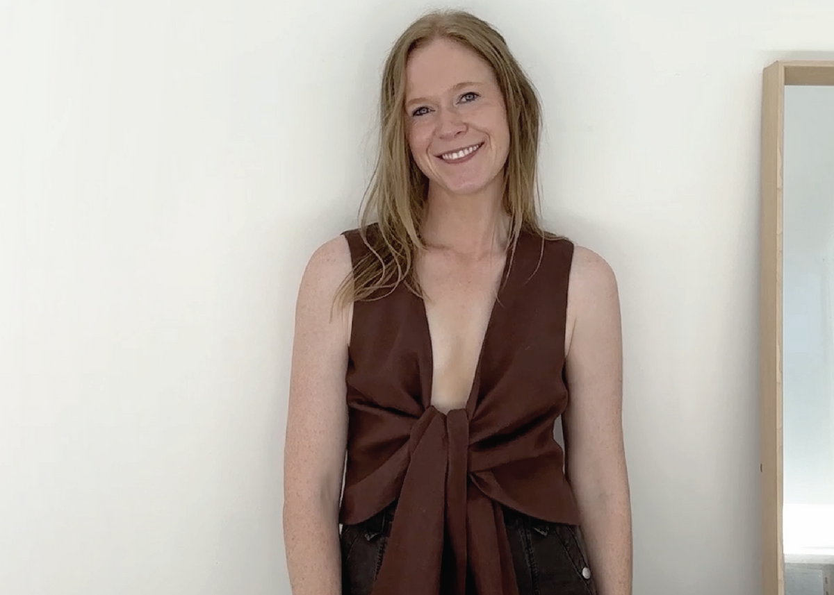 Model wearing Maeve Tie Top PDF Sewing pattern from CLIQD Pattern Kits