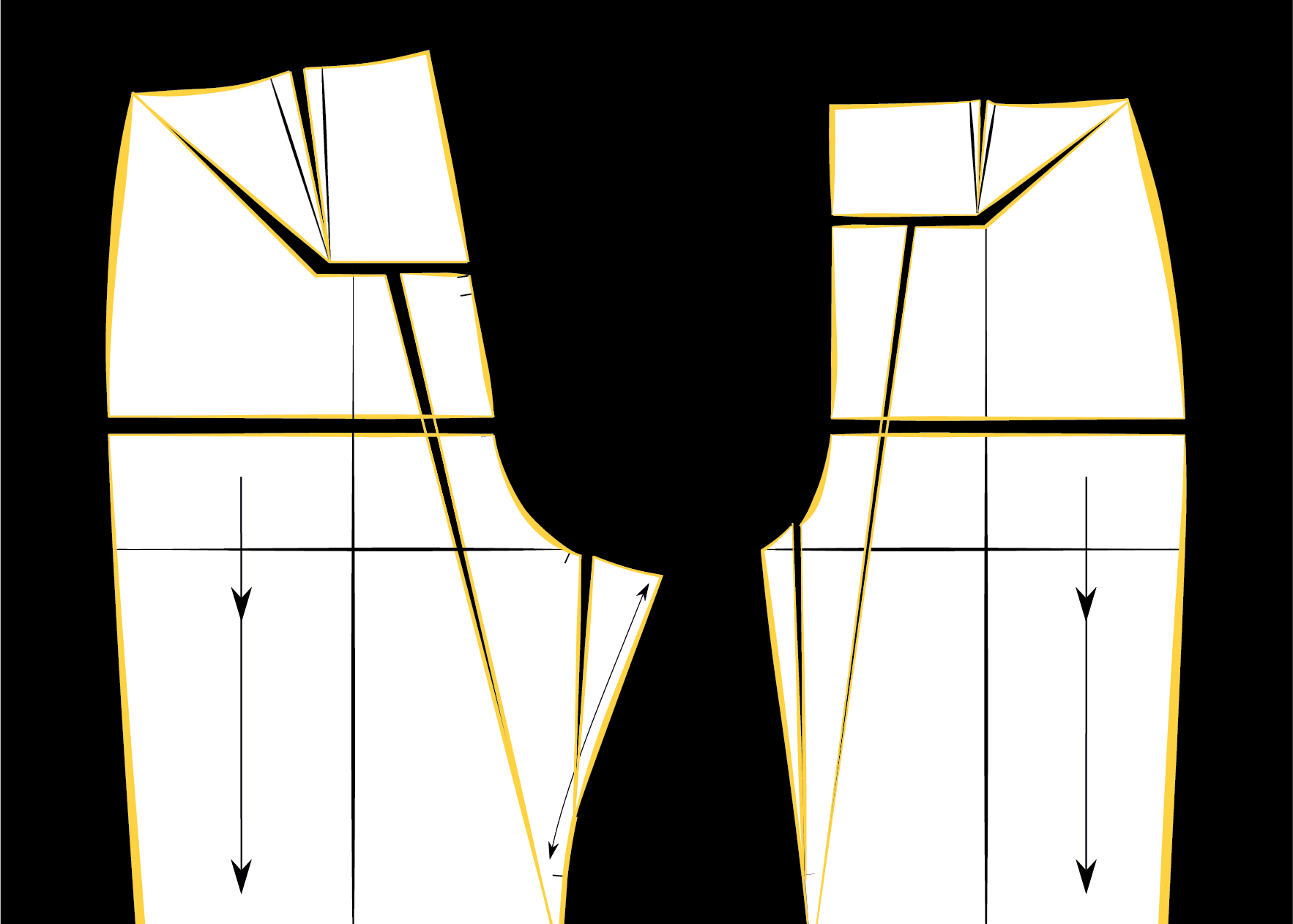 Full tummy and full backside pattern adjustments to front and back pant patterns – professional pant fitting guide